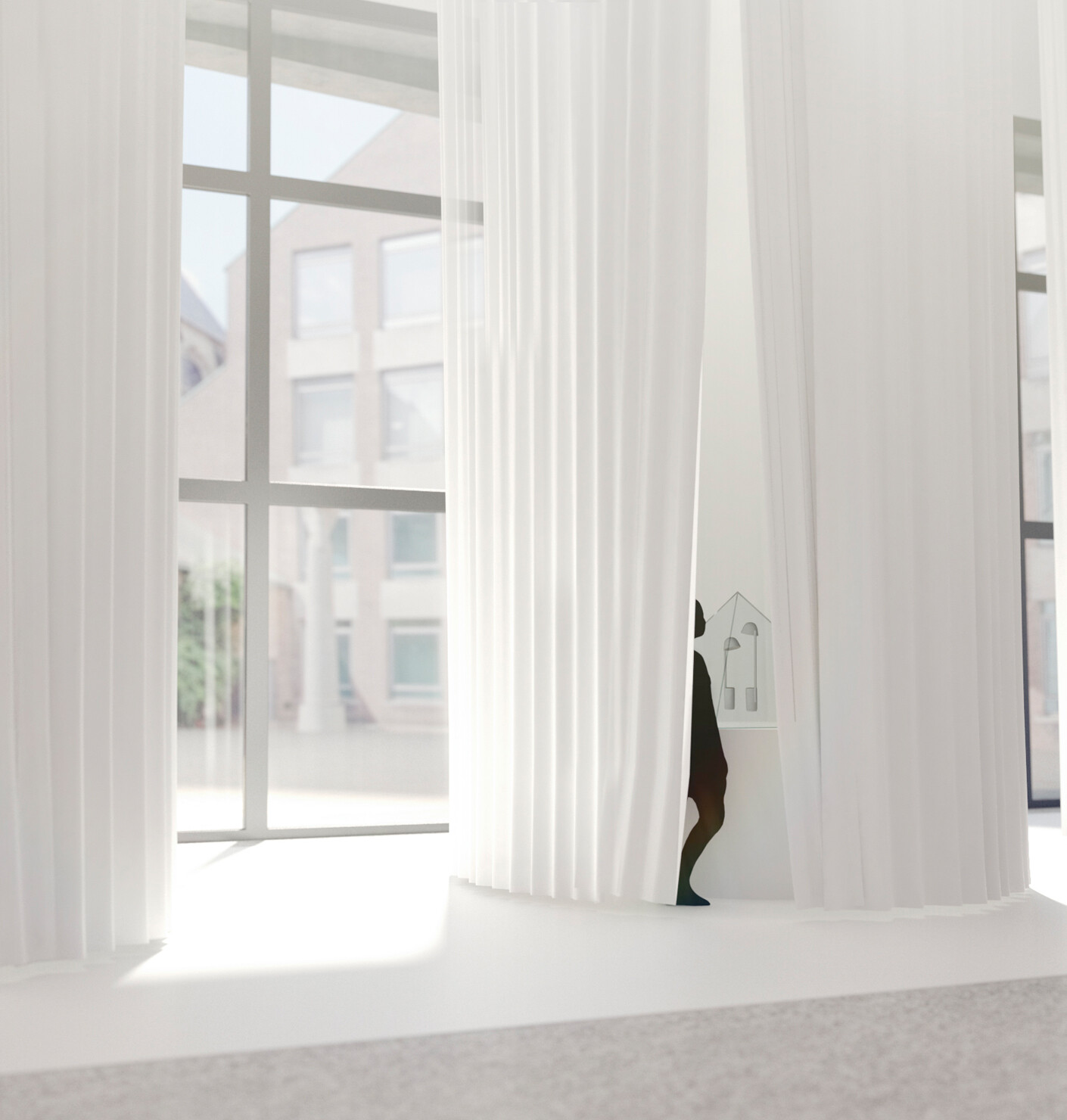 Columns of fabric, furniture of light
