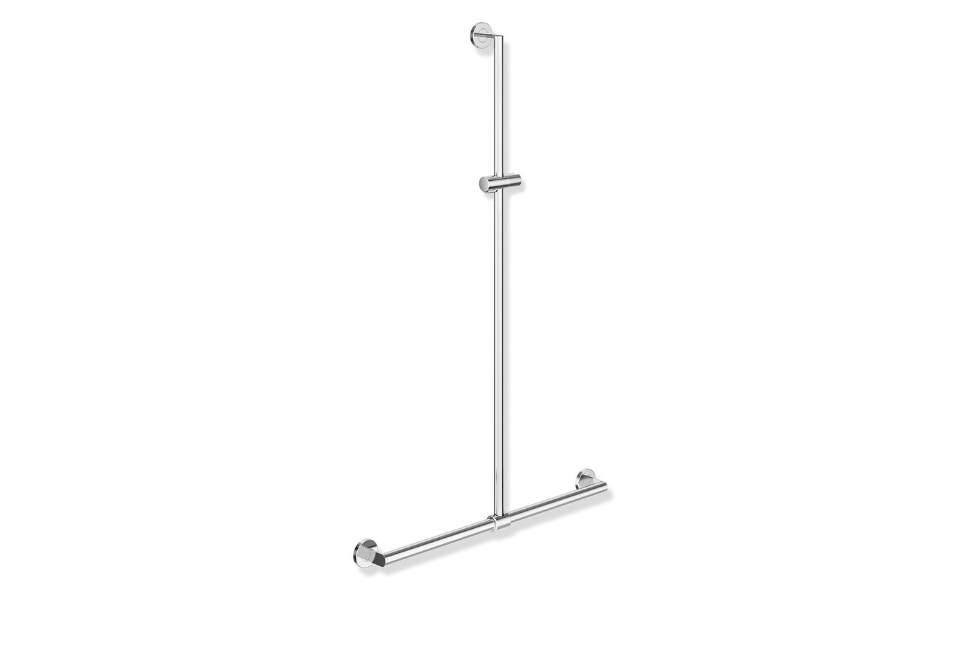 Rail with sideways adjustable vertical support bar and shower head holder chrome
