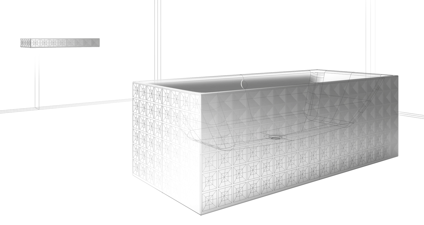 In the spacious bathtub of the "Bette Loft Ornament" series the inner polygonal shape enhances reclining comfort.