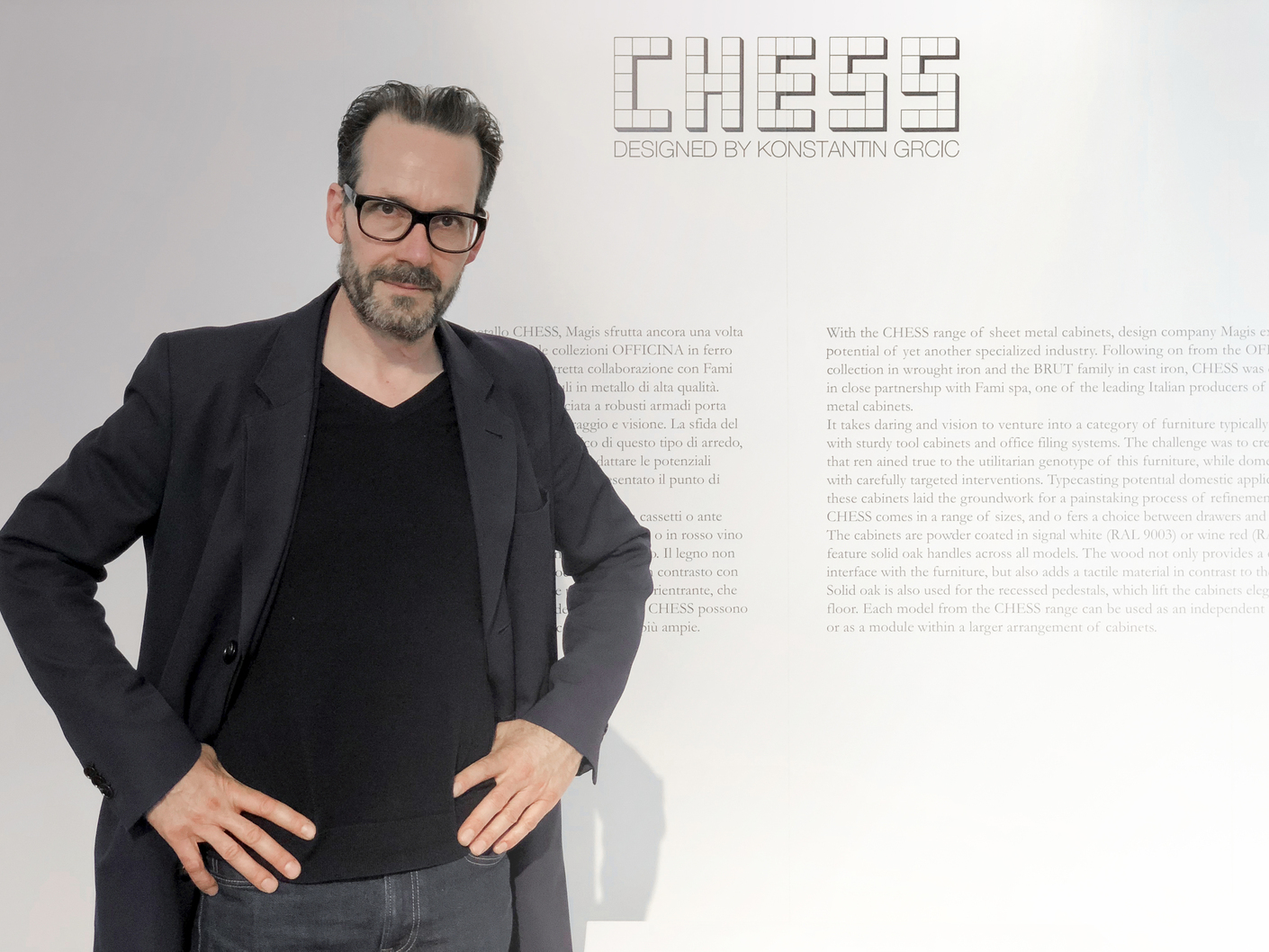 Konstantin Grcic at the presentation of his "Chess" collection for Magis.