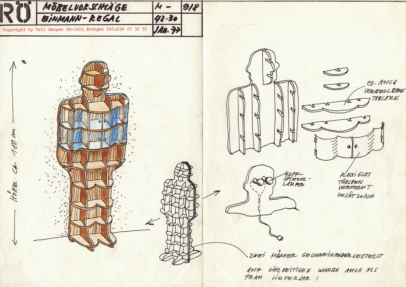 Susi and Ueli Berger: Drawing Einmann-Regal (1977)