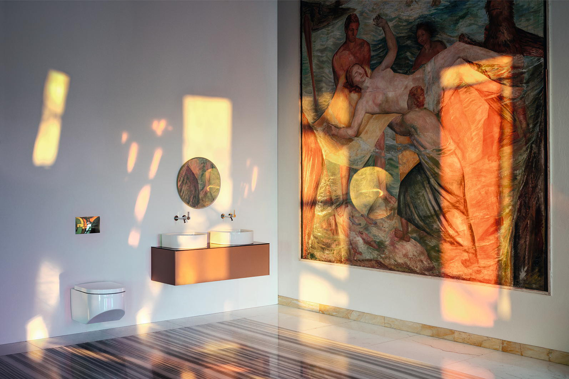 Patricia Urquiola has added furniture, washbasins and a WC to the "Sonar" series she designed.