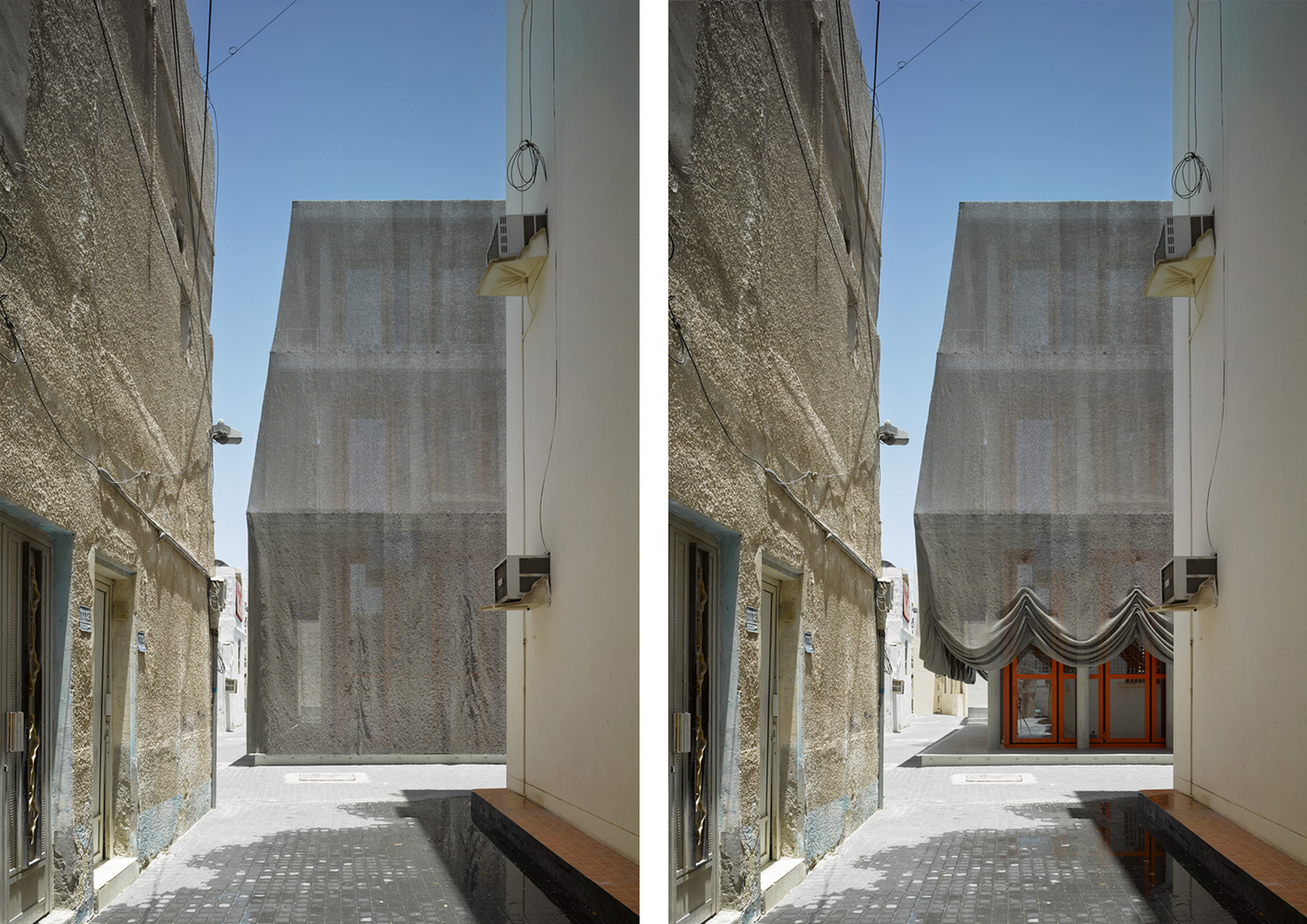 Häuser für die Musik der Perlenfischer in Bahrain, office Kersten Geers David van Severen, Foto: Bas Princen, bewegliche Metallfassade