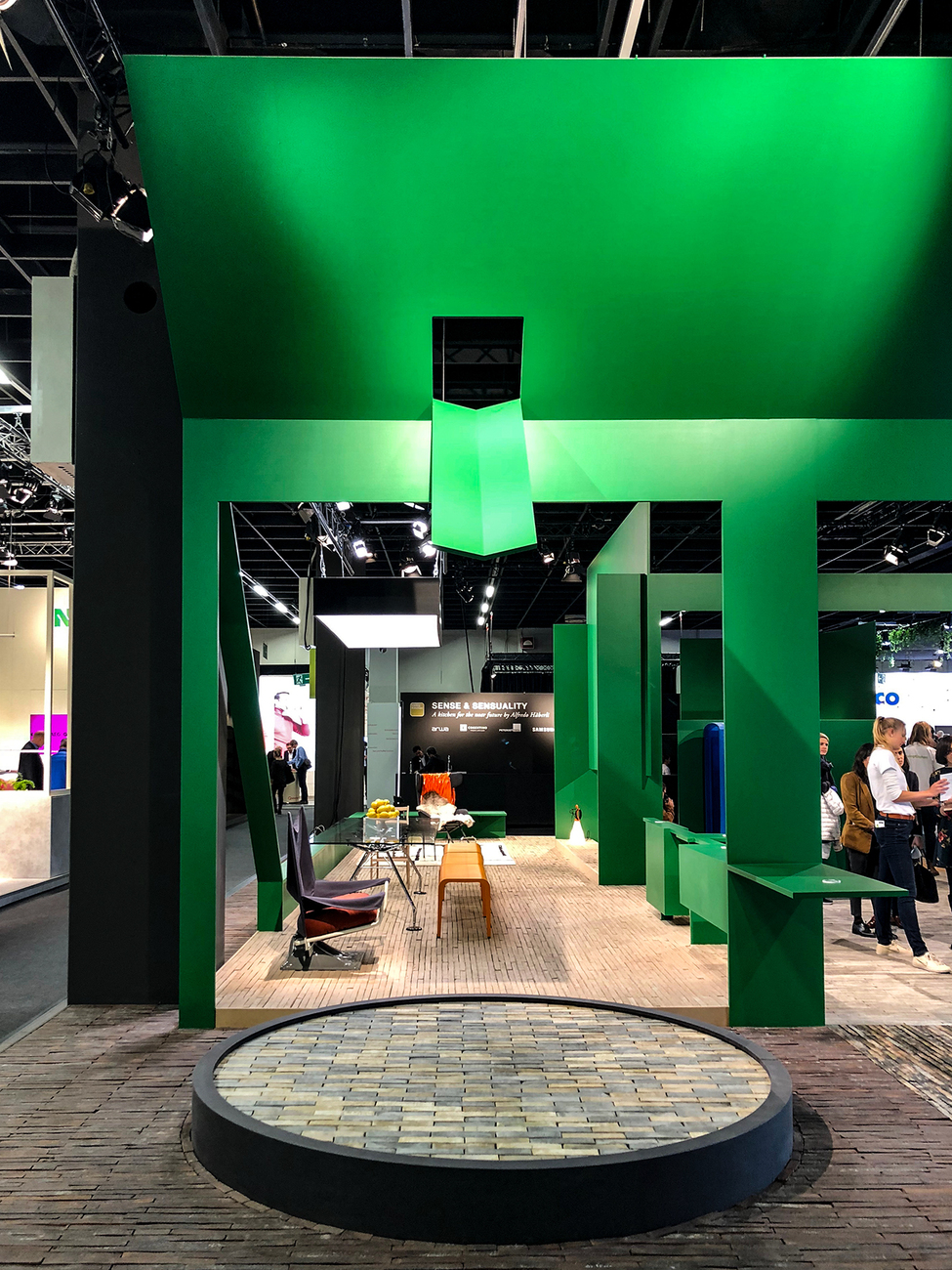 Rain is to be collected on the roof of the Future Kitchen and partly discharged into a round basin in the garden.