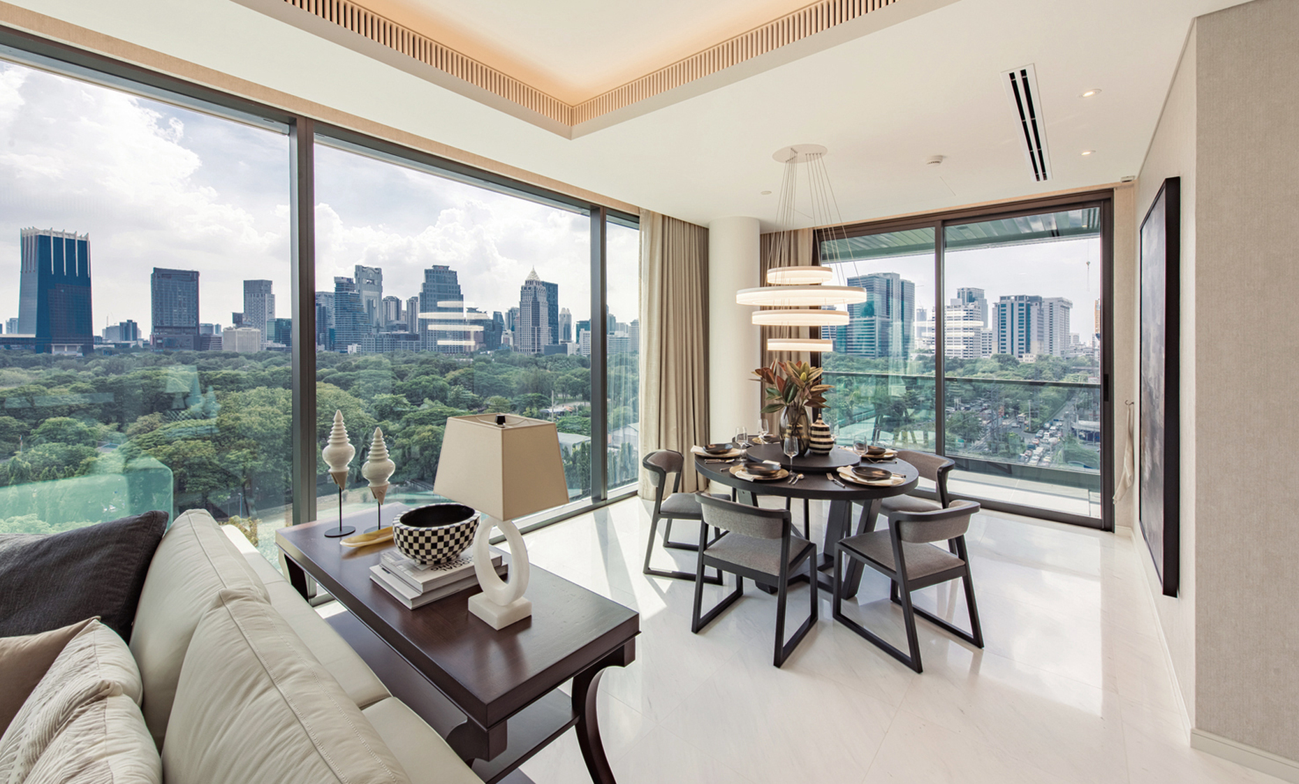 The floor-to-ceiling windows of the 17-storey building offer a magnificent panorama of nearby Lumpini Park.