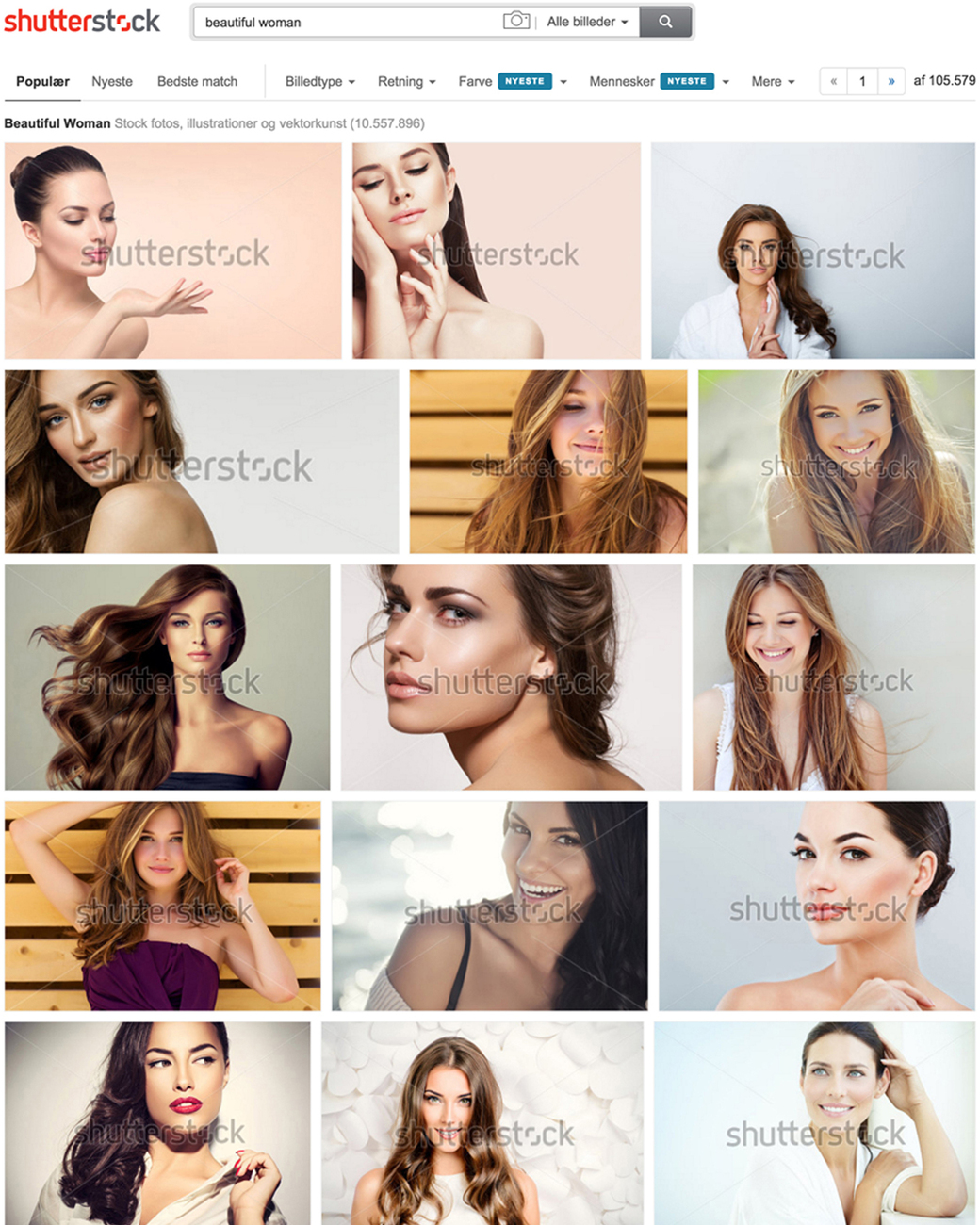 Föhnwellen, Make up und makellose Gesichter: Das Suchergebnis für "beautiful women" ist beim Bilderdienst Shutterstock klar definiert.