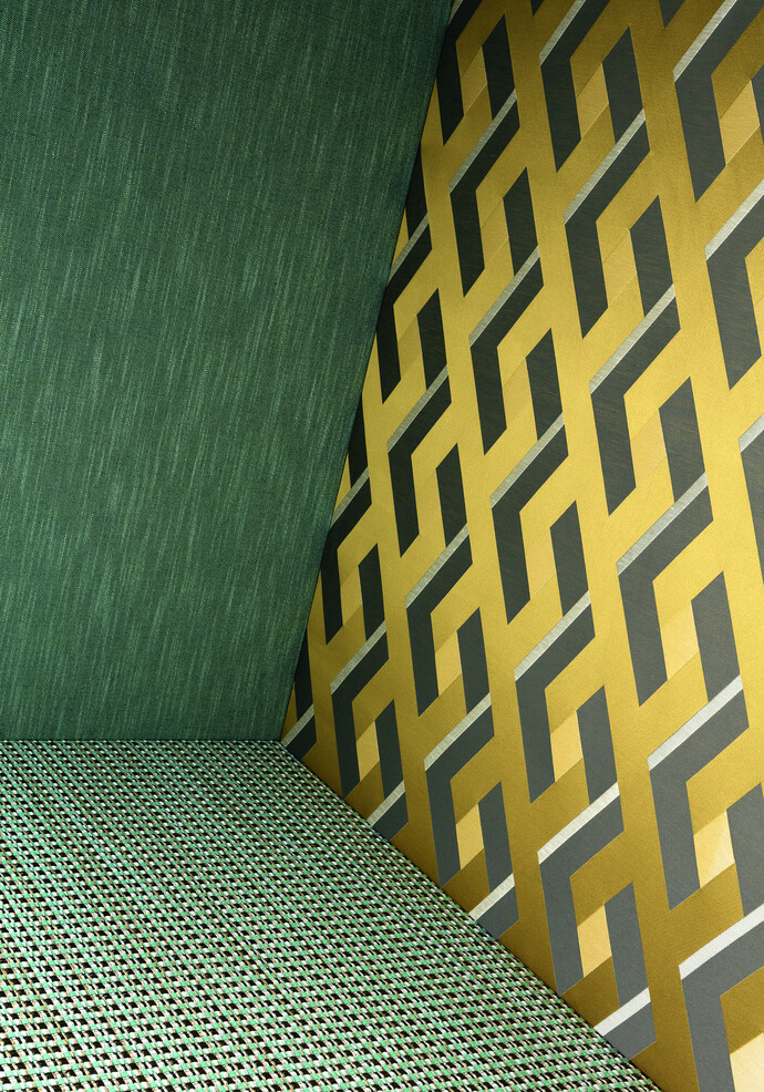 Mit goldenen Highlights: Die Stoffe Colombina, Sumba und Lamu von Sahco.