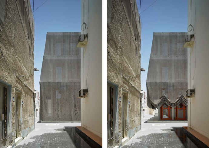Häuser für die Musik der Perlenfischer in Bahrain, office Kersten Geers David van Severen, Foto: Bas Princen, bewegliche Metallfassade
