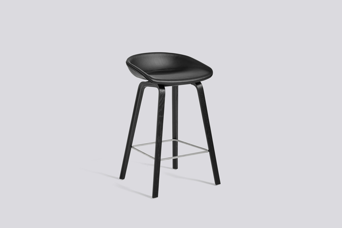 Aas33 H65 Oak Black Stained Base Stainless Steel Footrest Leather Sierra Black