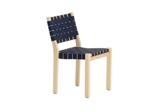 Chair611Clearlacqueredbirchblack Bluenewwebbing F