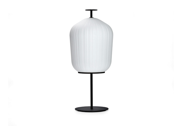 Classi Con Plissee Floor Lamp Black Glass White