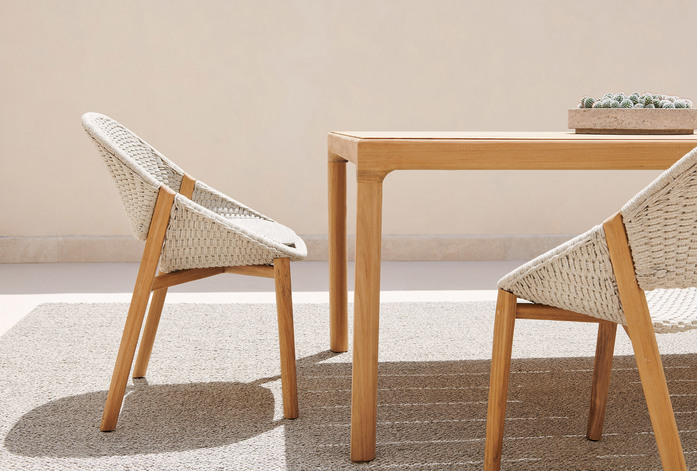 Elio Armchair Illum Dining Table Teak Closeup