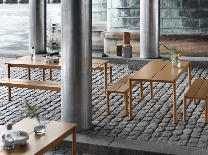 Linear Steel Table Bench Burnt Orange Platform Corky Silent Muuto Org