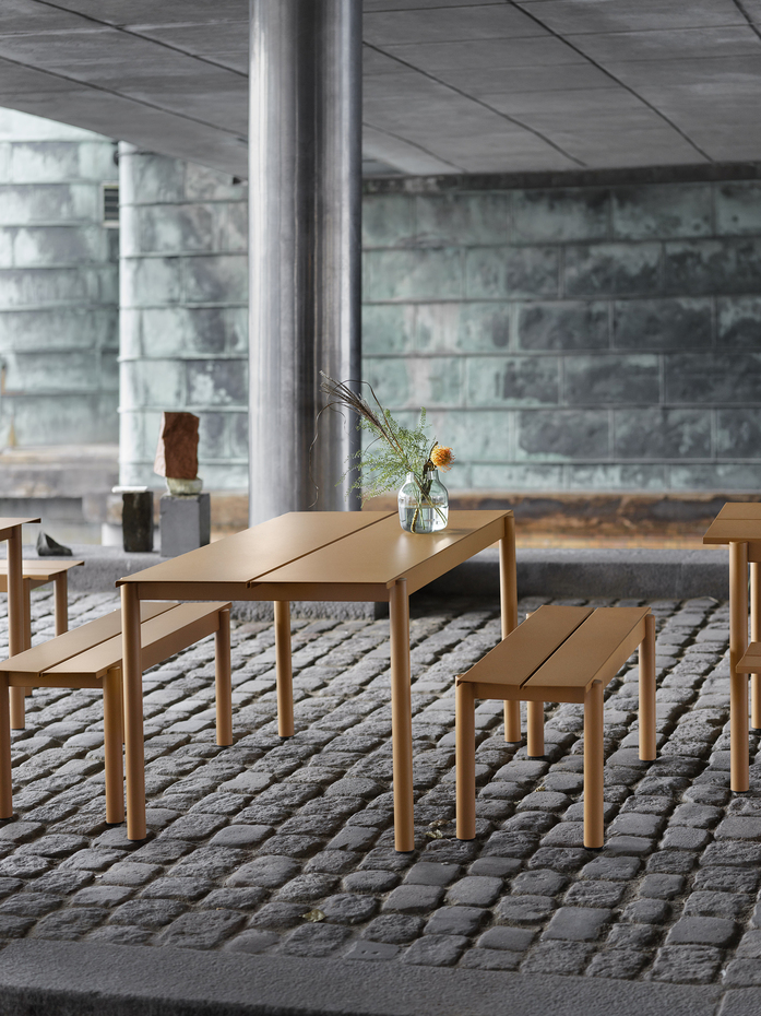 Linear Steel Table Bench Burnt Orange Silent Vase Clear Vertical Muuto Org