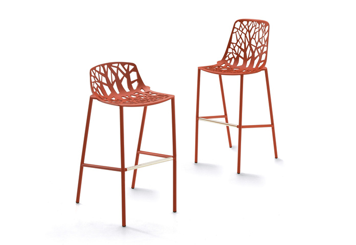 Stool And High Back Stool In Painted Aluminium