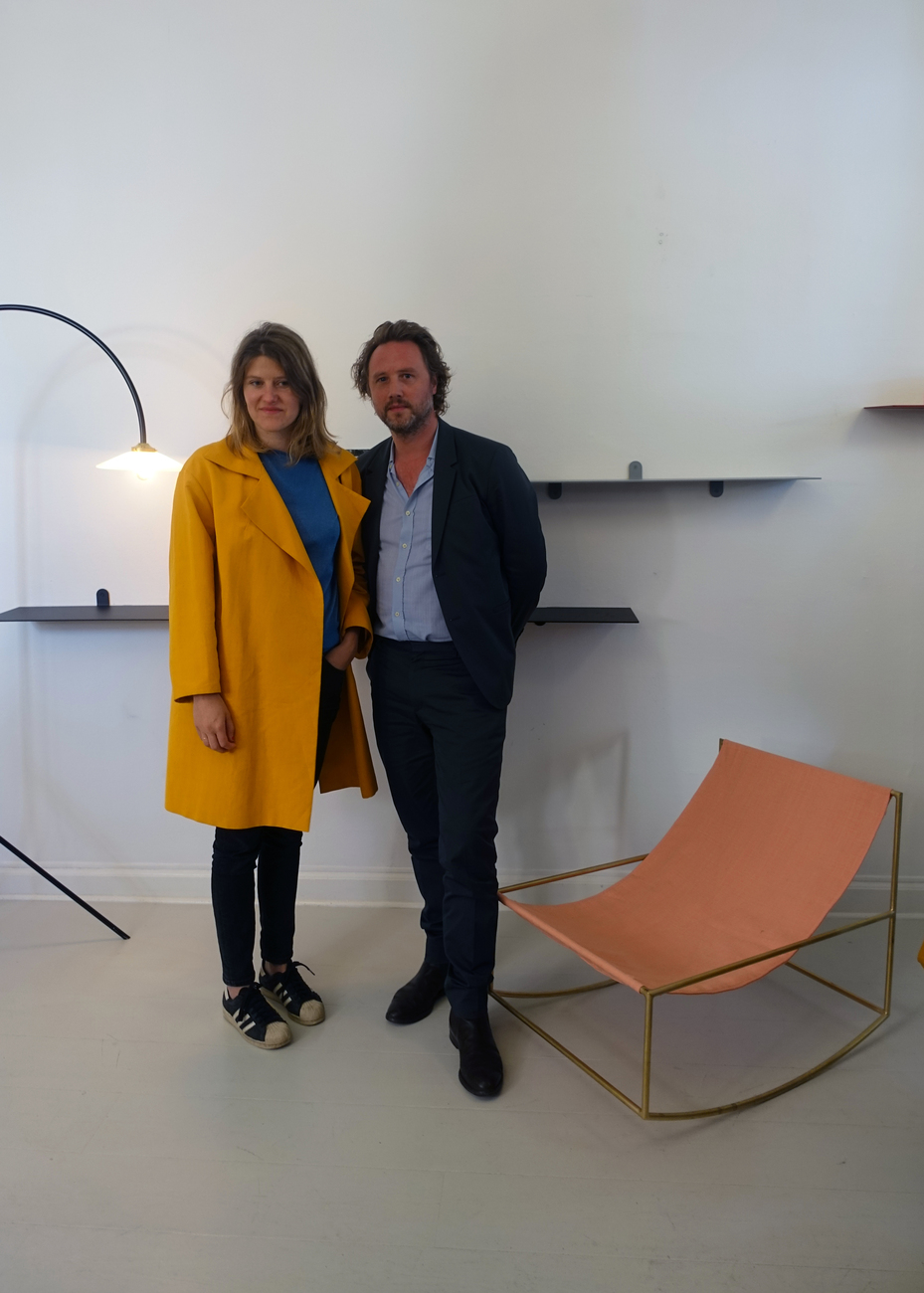 ​Fien Muller and Hannes Van Severen​ in front of their products