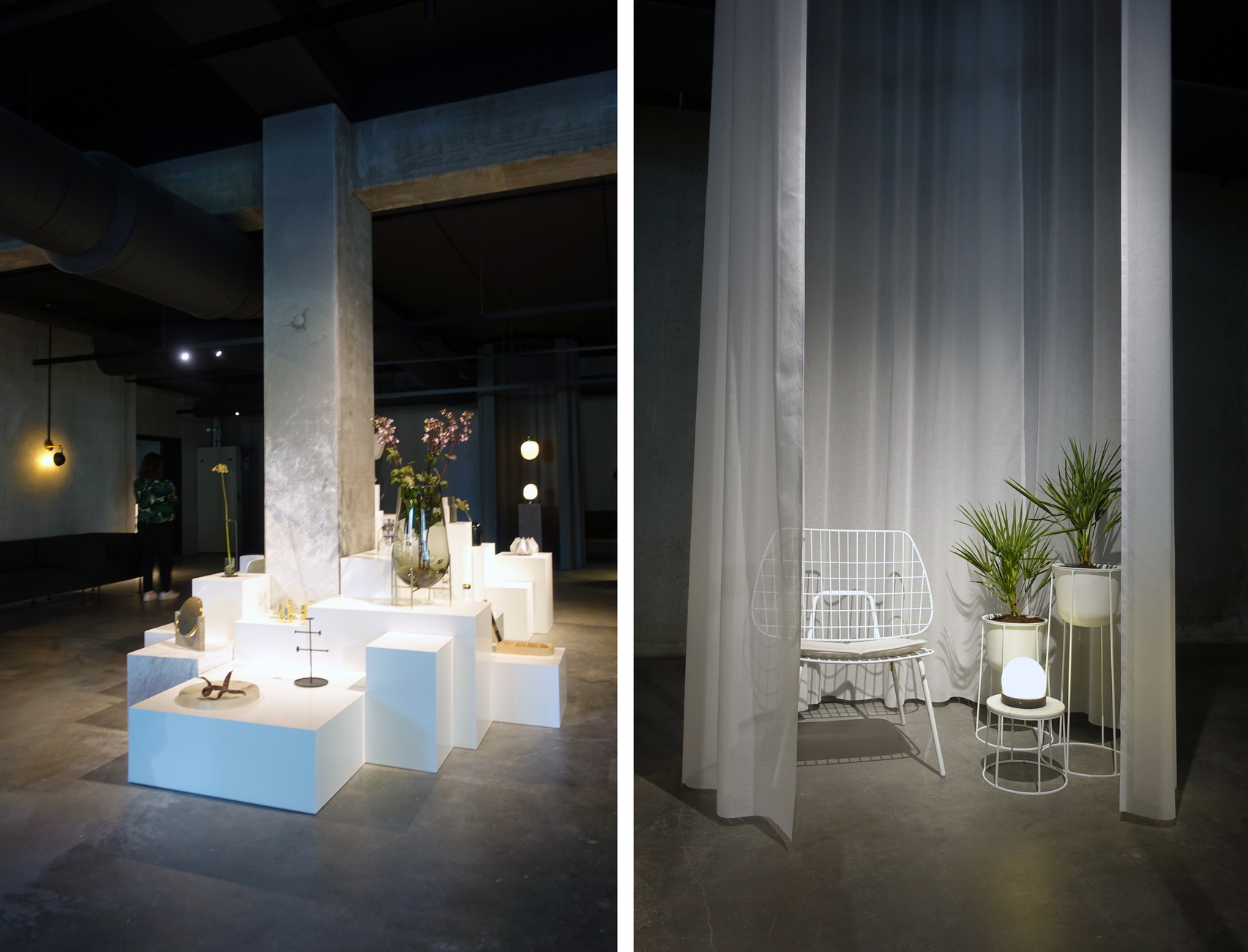 ​Menu-Showroom im Kopenhagens Nordhavn. Stuhl: WM String Lounge Chair​ (Design: Studio WM) Pflanzbehälter: Wire Pot (Design:​ Norm Architects)