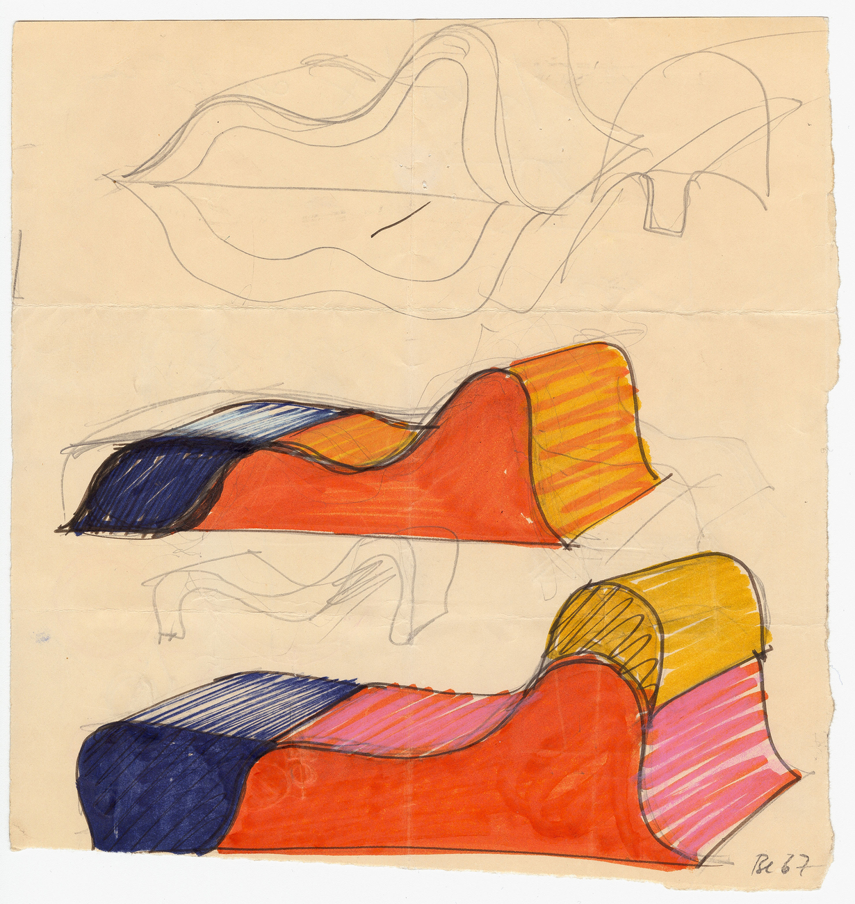 Susi and Ueli Berger: Sketches Soft Chair (1967–1968), Museum für Gestaltung Zürich, Designsammlung
