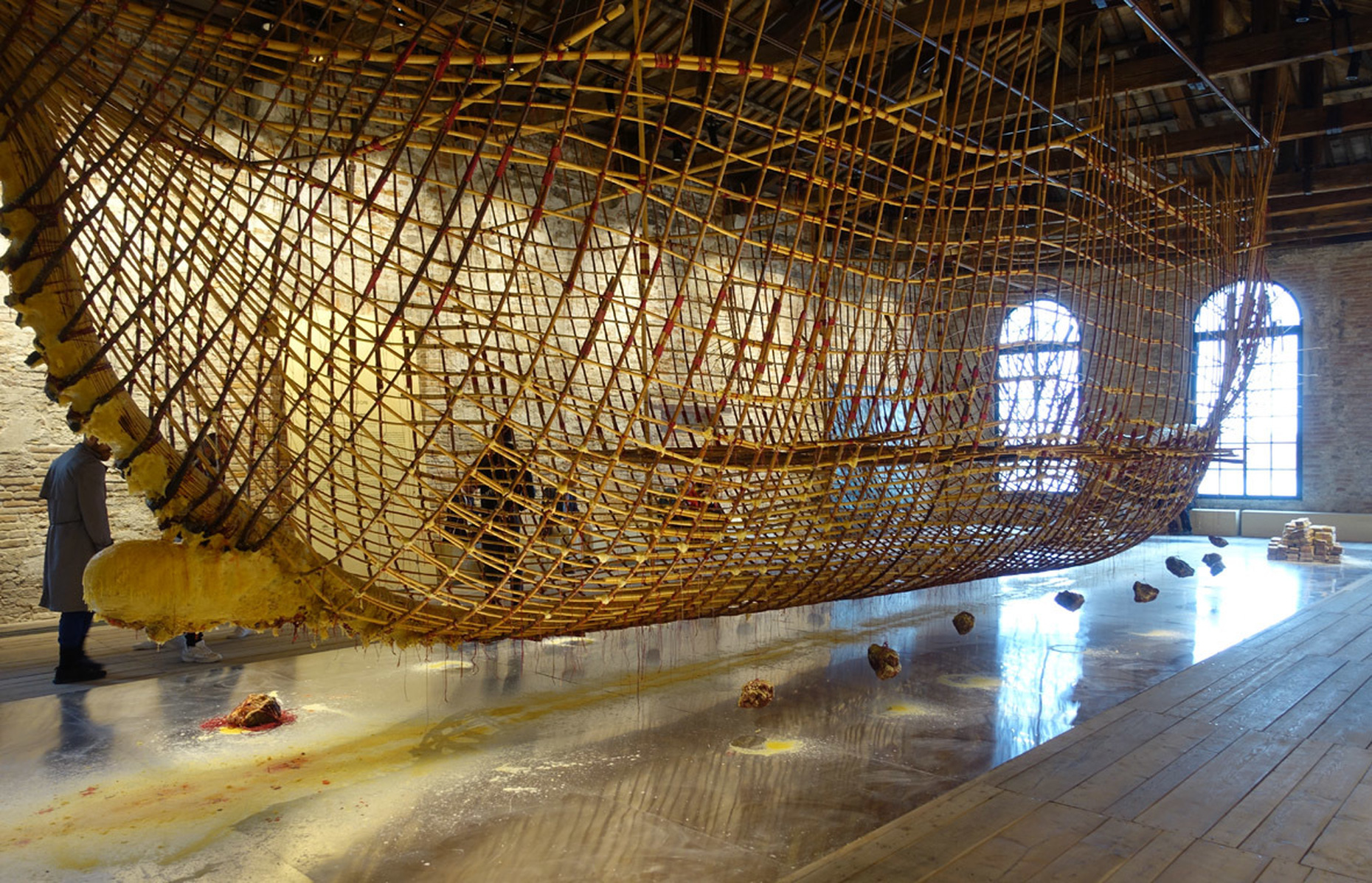 A fragile ship and books cast in wax: Dapunta Hyang’s “Transmission of Knowledge” in the Singaporean Pavilion.