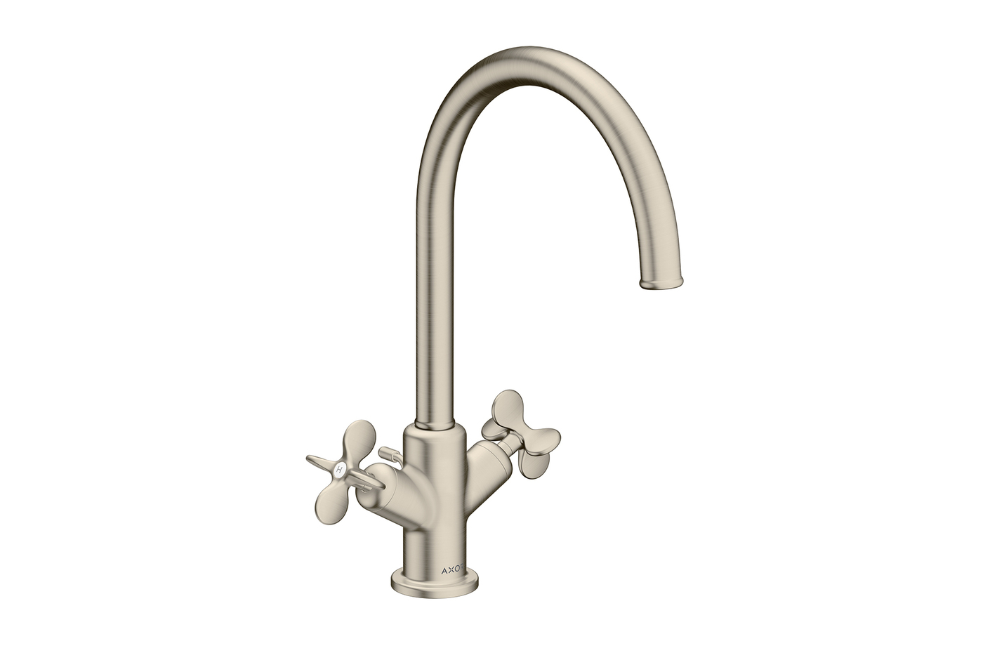 AXOR Archivio 2-handle basin mixer 210 with cross handles and pop-up waste set | Brushed Nickel