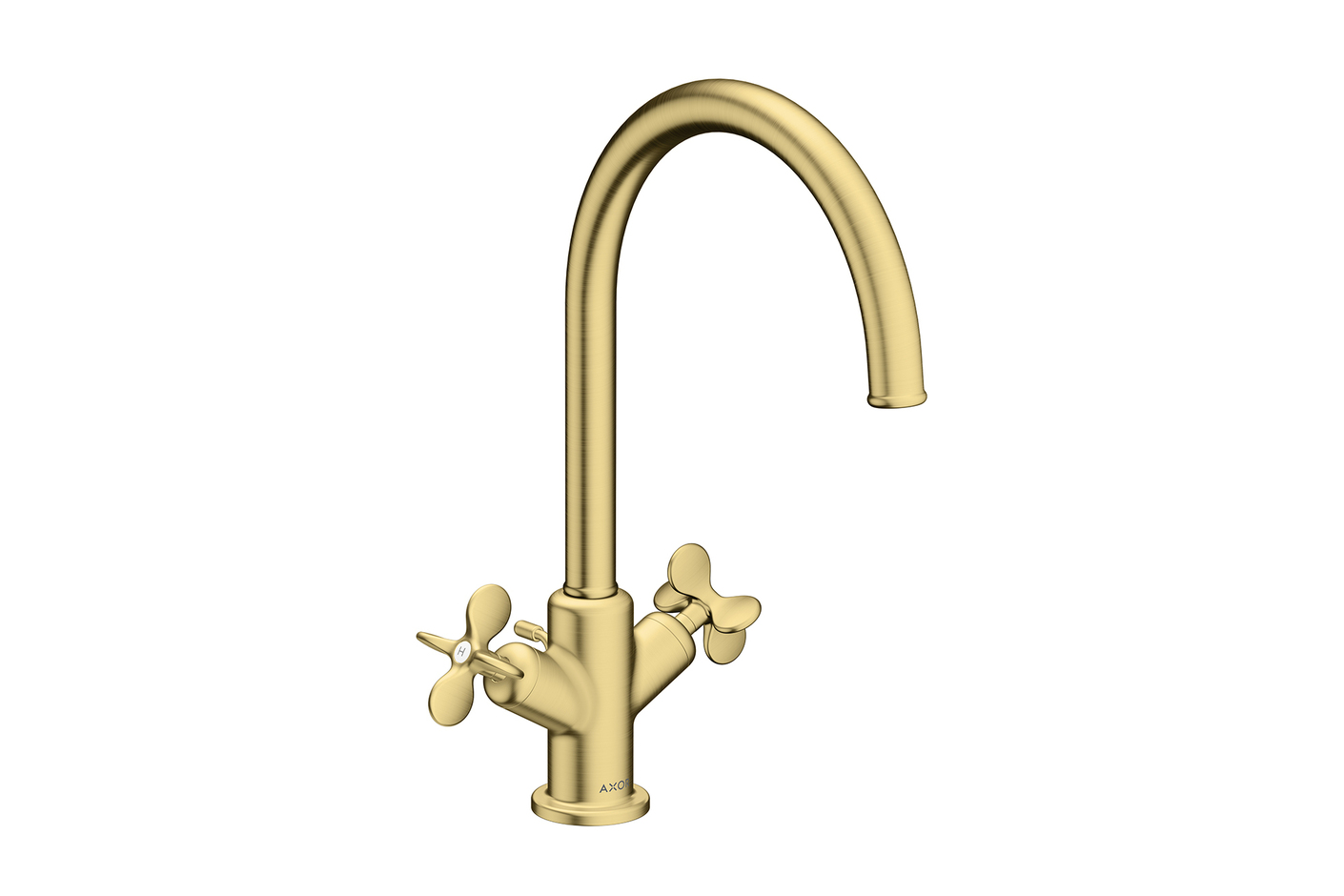 AXOR Archivio 2-handle basin mixer 210 with cross handles and pop-up waste set | Brushed Brass