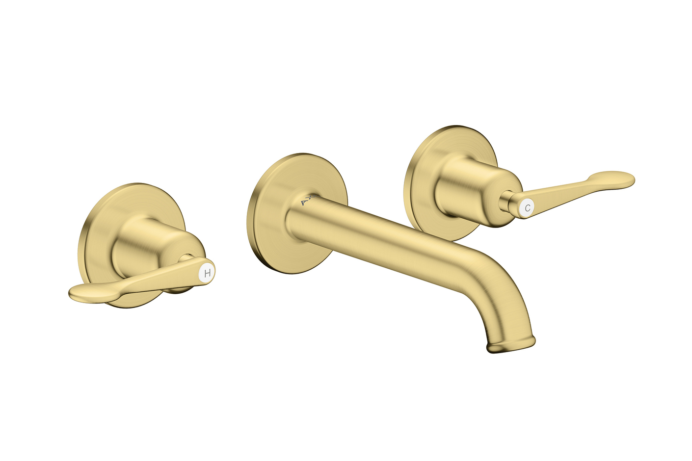 AXOR Archivio 3-Loch Waschtischarmatur Unterputz für Wandmontage mit Auslauf 160 mm und Hebelgriffen | Brushed Brass