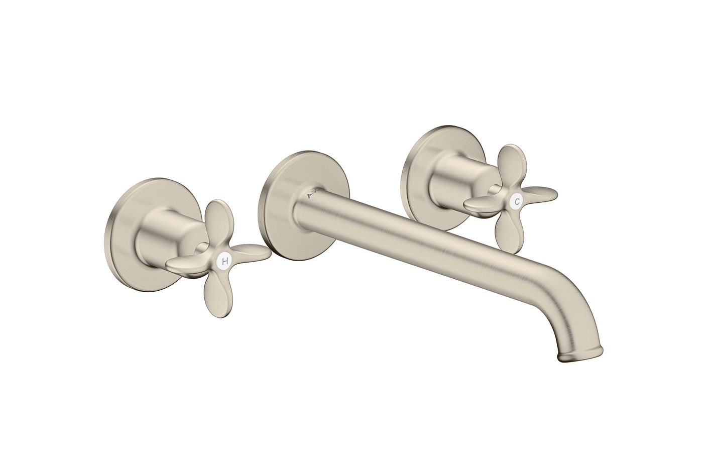 AXOR Archivio 3-hole basin mixer for concealed installation wall-mounted with spout 220 mm and cross handles | Brushed Nickel