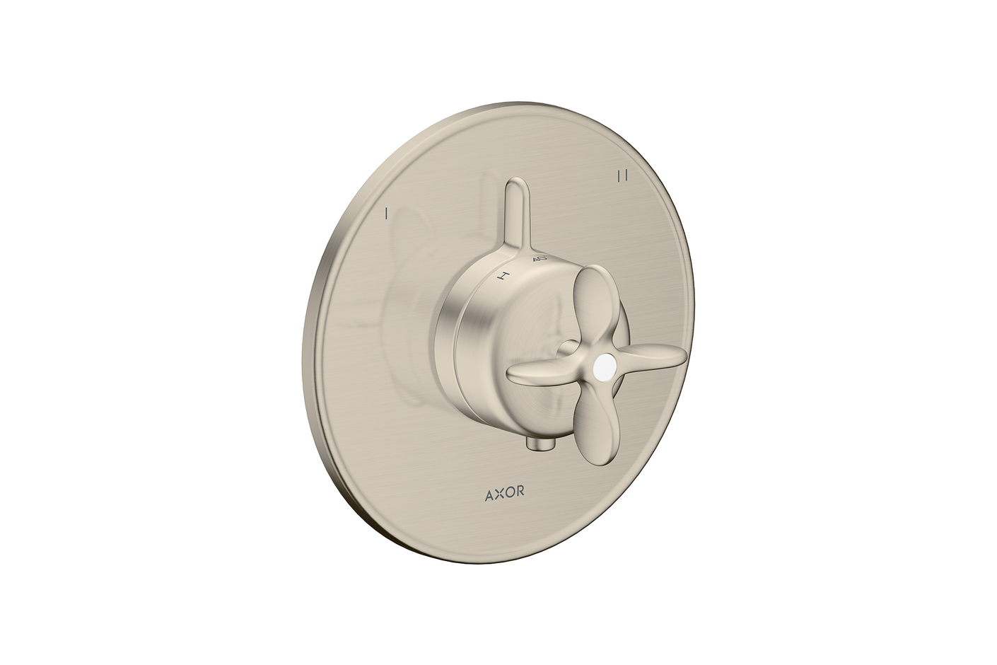 AXOR Archivio Thermostat for concealed installation for 2 functions with cross handle and integrated security combination according to EN1720 | Brushed Nickel