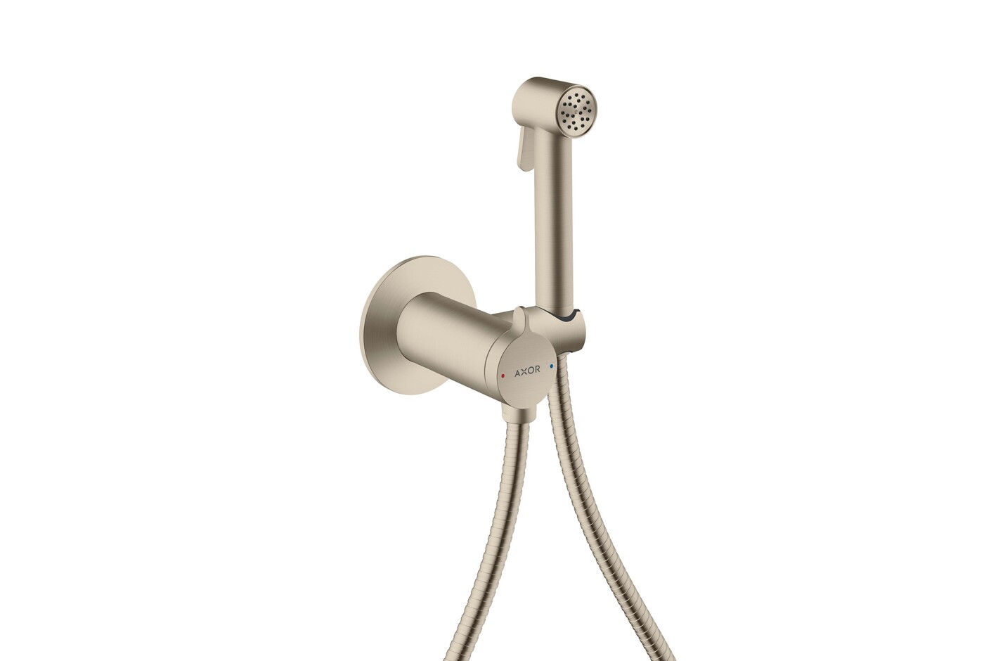 AXOR Bidette Showers Bidette hand shower 1jet round for mixed water with shower holder and shower hose 1.25 m I Brushed Nickel