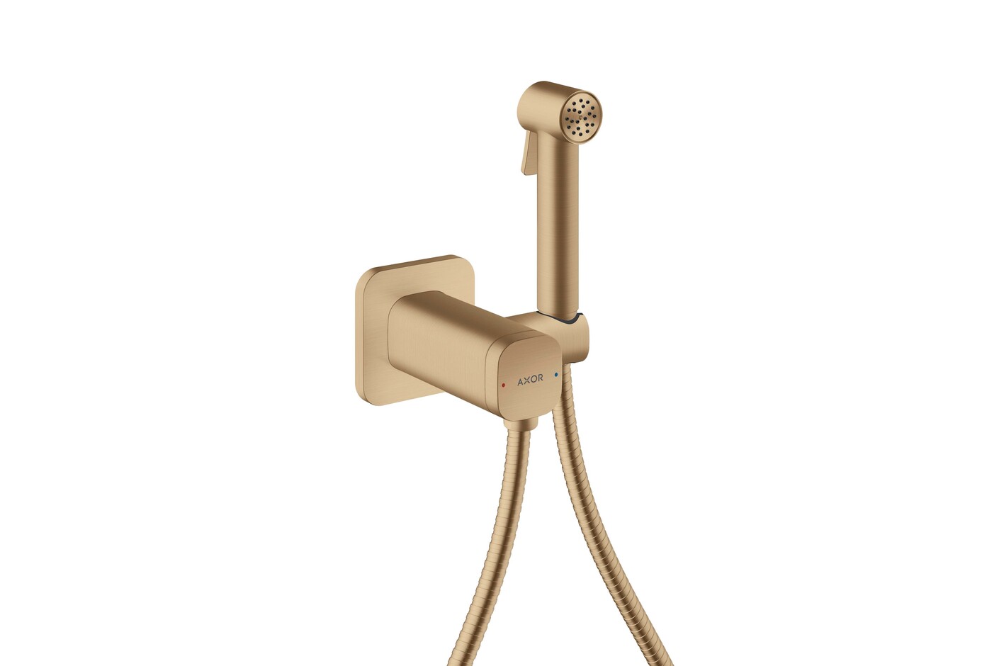 AXOR Bidette Showers Bidette Handbrause 1jet softsquare für Mischwasser mit Brausehalter und Brauseschlauch 1,25 m I Brushed Bronze