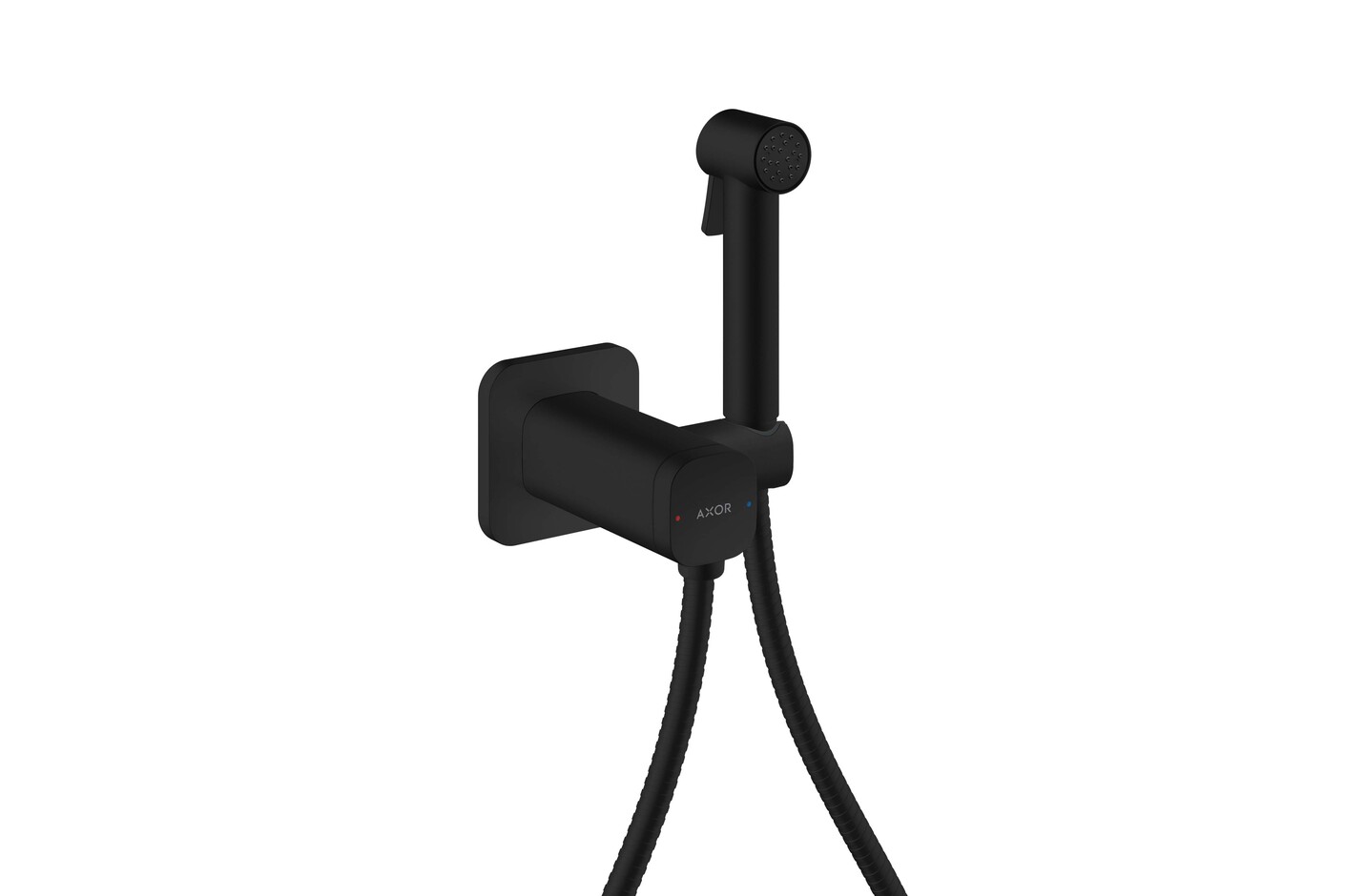 AXOR Bidette Showers Bidette Handbrause 1jet softsquare für Mischwasser mit Brausehalter und Brauseschlauch 1,25 m I Mattschwarz