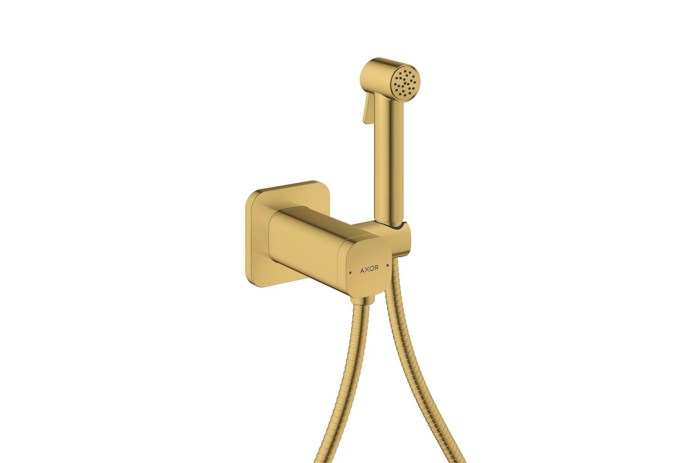AXOR Bidette Showers Bidette Handbrause 1jet softsquare für Mischwasser mit Brausehalter und Brauseschlauch 1,25 m I Polished Gold Optic