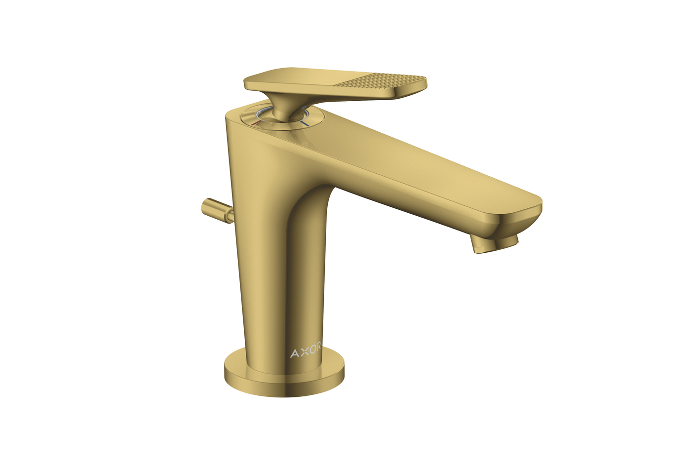 AXOR Citterio C Einhebel-Waschtischmischer 90 mit Coolstart für Handwaschbecken und Zugstangen-Ablaufgarnitur - Cubic cut | Polished Gold Optic