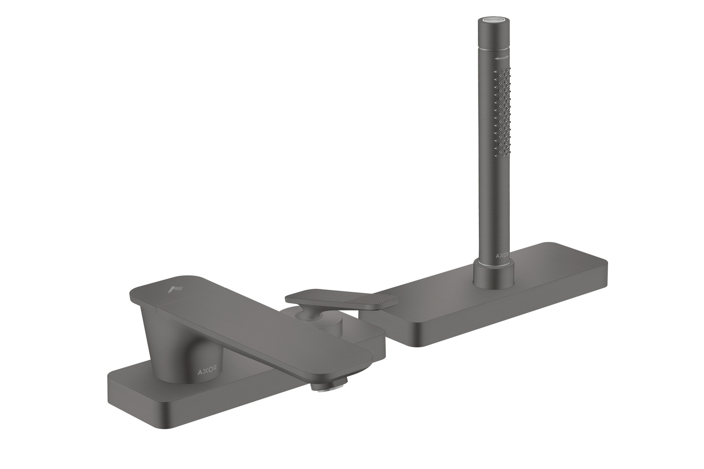 AXOR Citterio C 3-hole rim mounted single lever bath mixer with sBox - cubic cut | Brushed Black Chrome