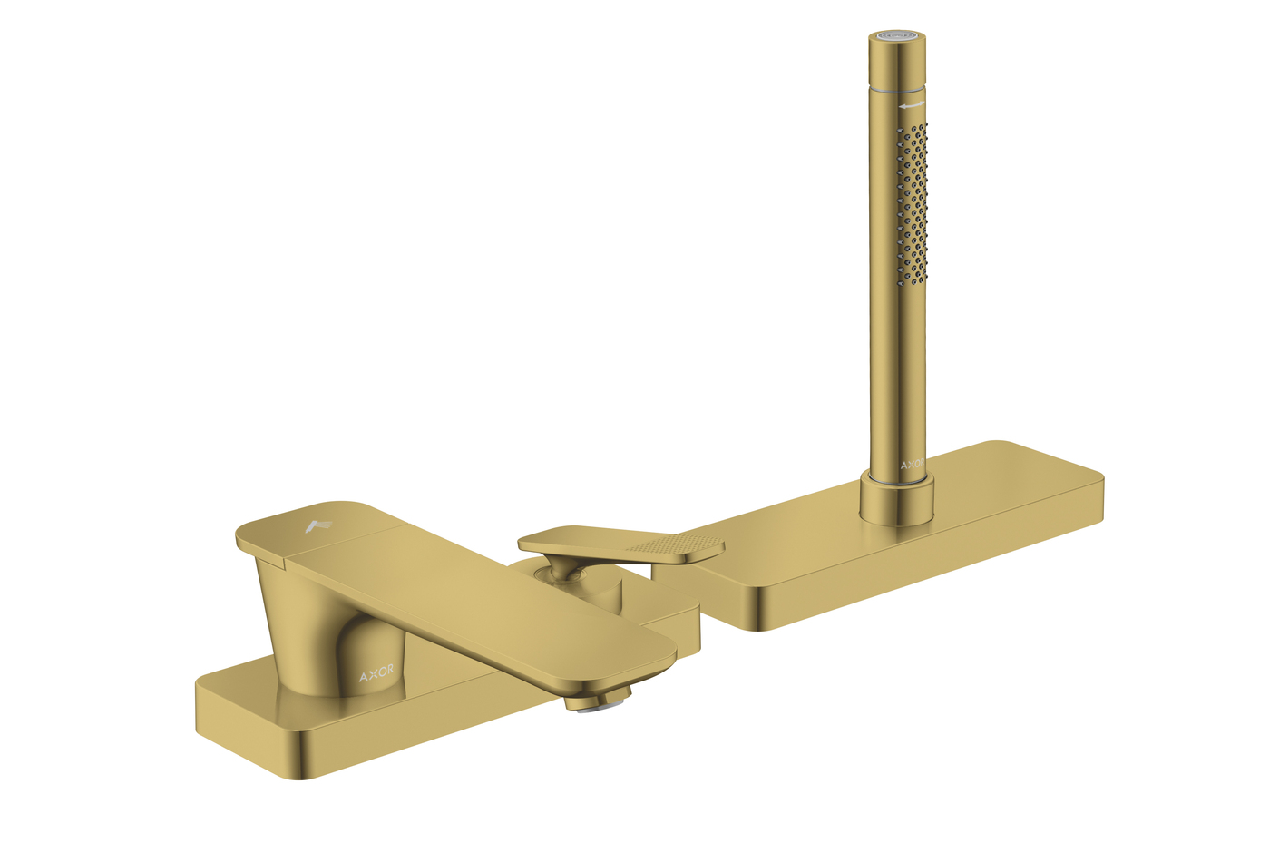 AXOR Citterio C 3-hole rim mounted single lever bath mixer with sBox - cubic cut | Polished Gold Optic