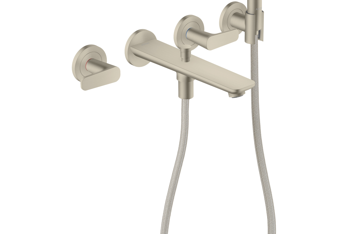 AXOR Citterio C 3-Loch Wannenarmatur Unterputz für Wandmontage mit Handbrause | Brushed Nickel
