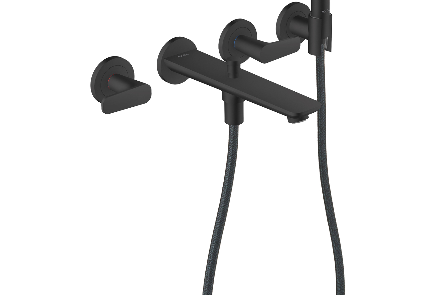 AXOR Citterio C 3-hole bath mixer for concealed installation wall-mounted with hand shower - cubic cut | Matt black