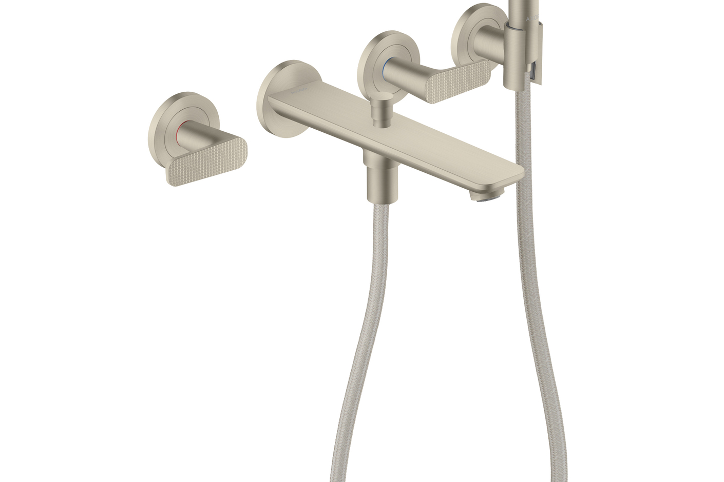 AXOR Citterio C 3-hole bath mixer for concealed installation wall-mounted with hand shower - cubic cut | Brushed Nickel