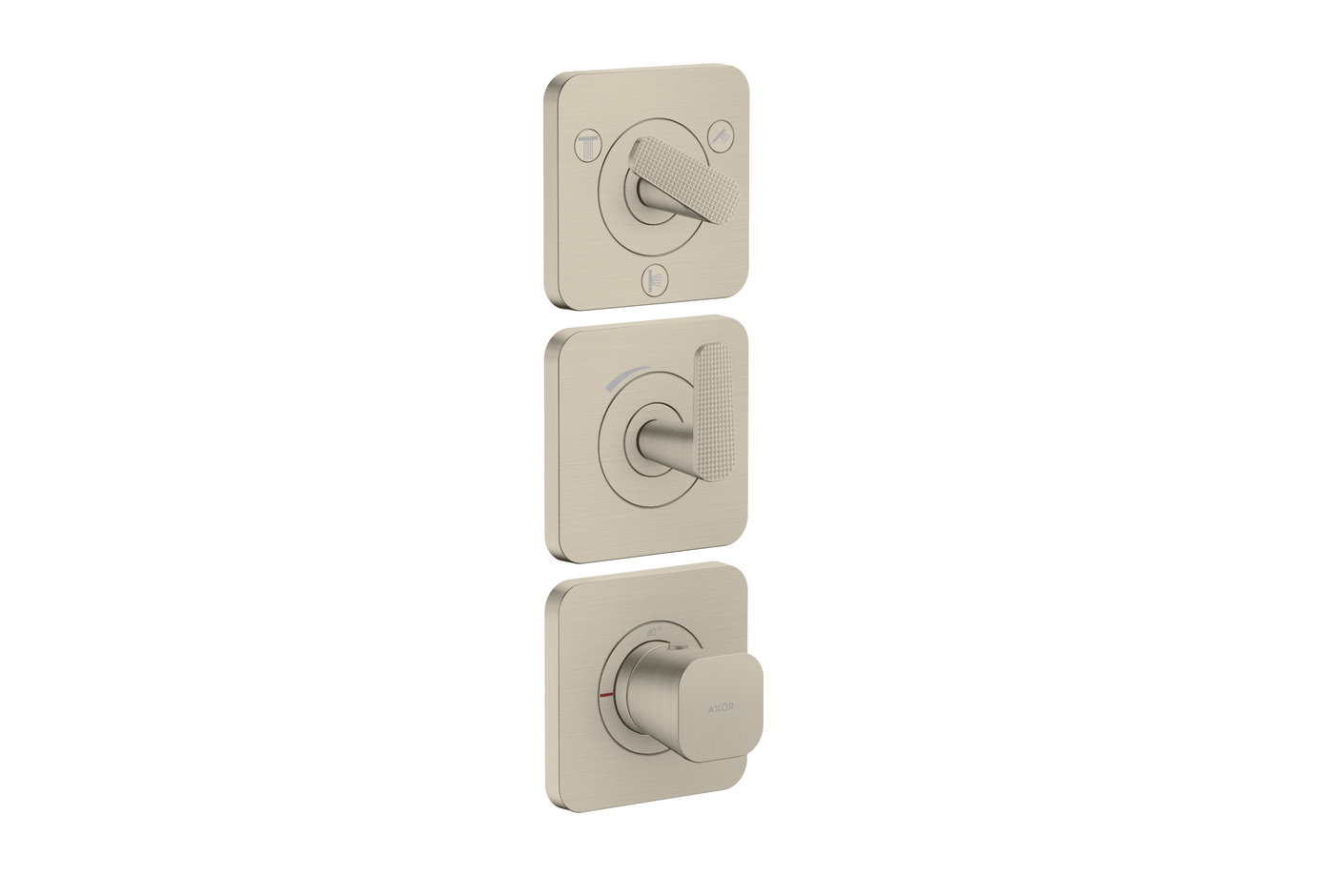 AXOR Citterio C Thermostatmodul 380/120 Unterputz mit Rosetten für 3 Verbraucher - Cubic cut | Brushed Nickel