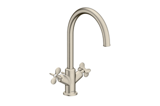 AXOR Archivio 2-Griff Waschtischarmatur 210 mit Kreuzgriffen und Zugstangen-Ablaufgarnitur | Brushed Nickel  von  AXOR