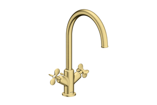 AXOR Archivio 2-Griff Waschtischarmatur 210 mit Kreuzgriffen und Zugstangen-Ablaufgarnitur | Brushed Brass  von  AXOR