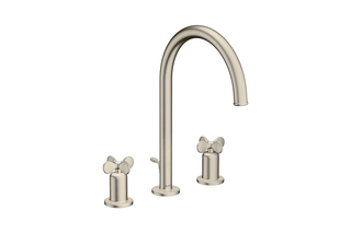 AXOR Archivio 3-Loch Waschtischarmatur 190 mit Kreuzgriffen und Zugstangen-Ablaufgarnitur | Brushed Nickel  von  AXOR