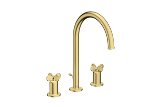 AXOR Archivio 3-Loch Waschtischarmatur 190 mit Kreuzgriffen und Zugstangen-Ablaufgarnitur | Brushed Brass  von  AXOR