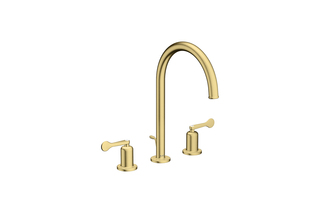 AXOR Archivio 3-Loch Waschtischarmatur 190 mit Hebelgriffen und Zugstangen-Ablaufgarnitur | Brushed Brass  von  AXOR