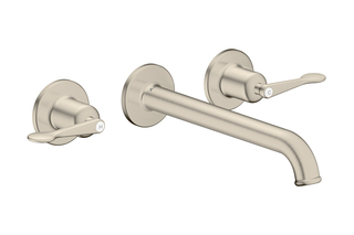 AXOR Archivio 3-Loch Waschtischarmatur Unterputz für Wandmontage mit Auslauf 220 mm und Hebelgriffen | Brushed Nickel  von  AXOR