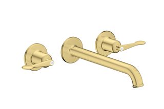 AXOR Archivio 3-Loch Waschtischarmatur Unterputz für Wandmontage mit Auslauf 220 mm und Hebelgriffen | Brushed Brass  von  AXOR