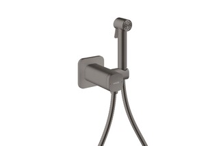 AXOR Bidette Showers Bidette hand shower 1jet softsquare for mixed water with shower holder and shower hose 1.25 m I Brushed Black Chrome  by  AXOR