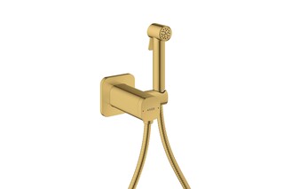 AXOR Bidette Showers Bidette hand shower 1jet softsquare for mixed water with shower holder and shower hose 1.25 m I Polished Gold Optic  by  AXOR