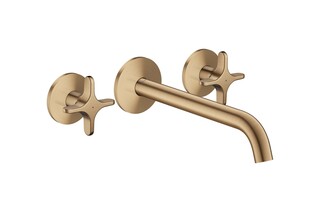 AXOR One 3-hole basin mixer for concealed installation wall-mounted with spout 220 mm and cross handles I Brushed Bronze  by  AXOR