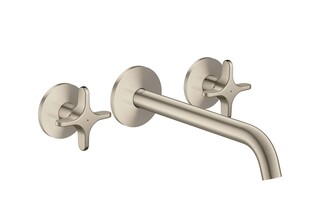 AXOR One 3-hole basin mixer for concealed installation wall-mounted with spout 220 mm and cross handles I Brushed Nickel  by  AXOR